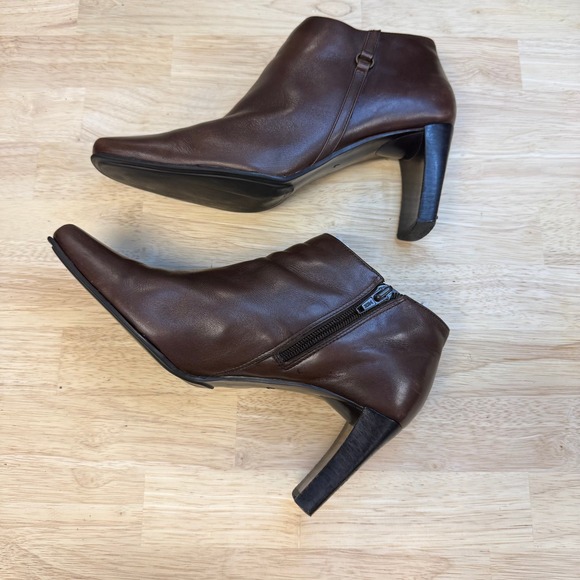 Bandolino B-Urbane Brown Leather Square Toe Block Heel Ankle Boots Womens 7M - Picture 2 of 7